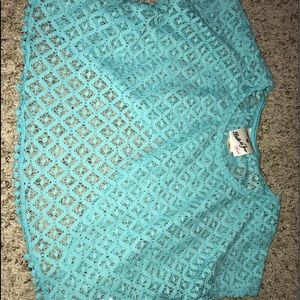 See-through Blue Crop Top With Open Back